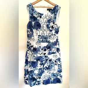 Conected Apparel Floral Blue and White Sleeveless Midi Dress Small 8 Zipper Back